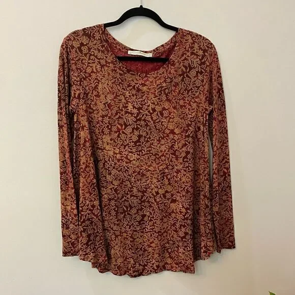 Peruvian Connection Long Sleeve Floral Pima Cotton Modal Blouse Women Size XS-S - Picture 1 of 8